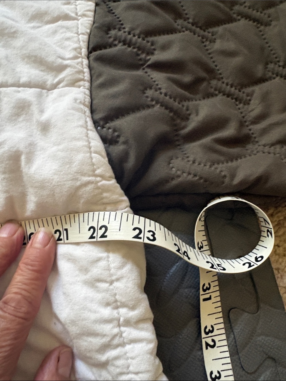 Upcycled Quilted Two-Tone Pullover Hoodie in White and Olive - Picture 5 of 7
